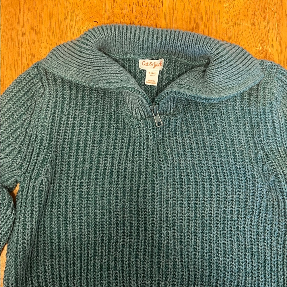 Boys Cat & Jack Quarter Zip Sweater Dark Green Size Small - Picture 2 of 4